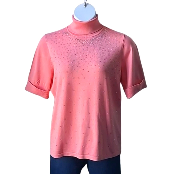 Pink Turtleneck Sweater with Silver Bead Embellishments | Size XL | NWT - Picture 2 of 9